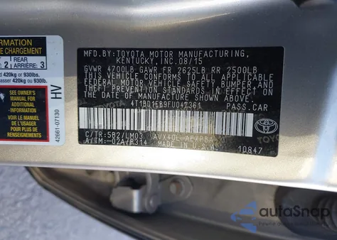 2015 Toyota Avalon Hybrid Limited из США, поврежденный, VIN 4T1BD1EB9FU047361